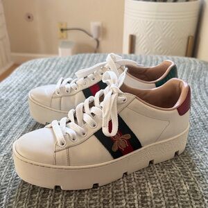 Authentic Gucci Women's White Sneakers with Red and Green Accents